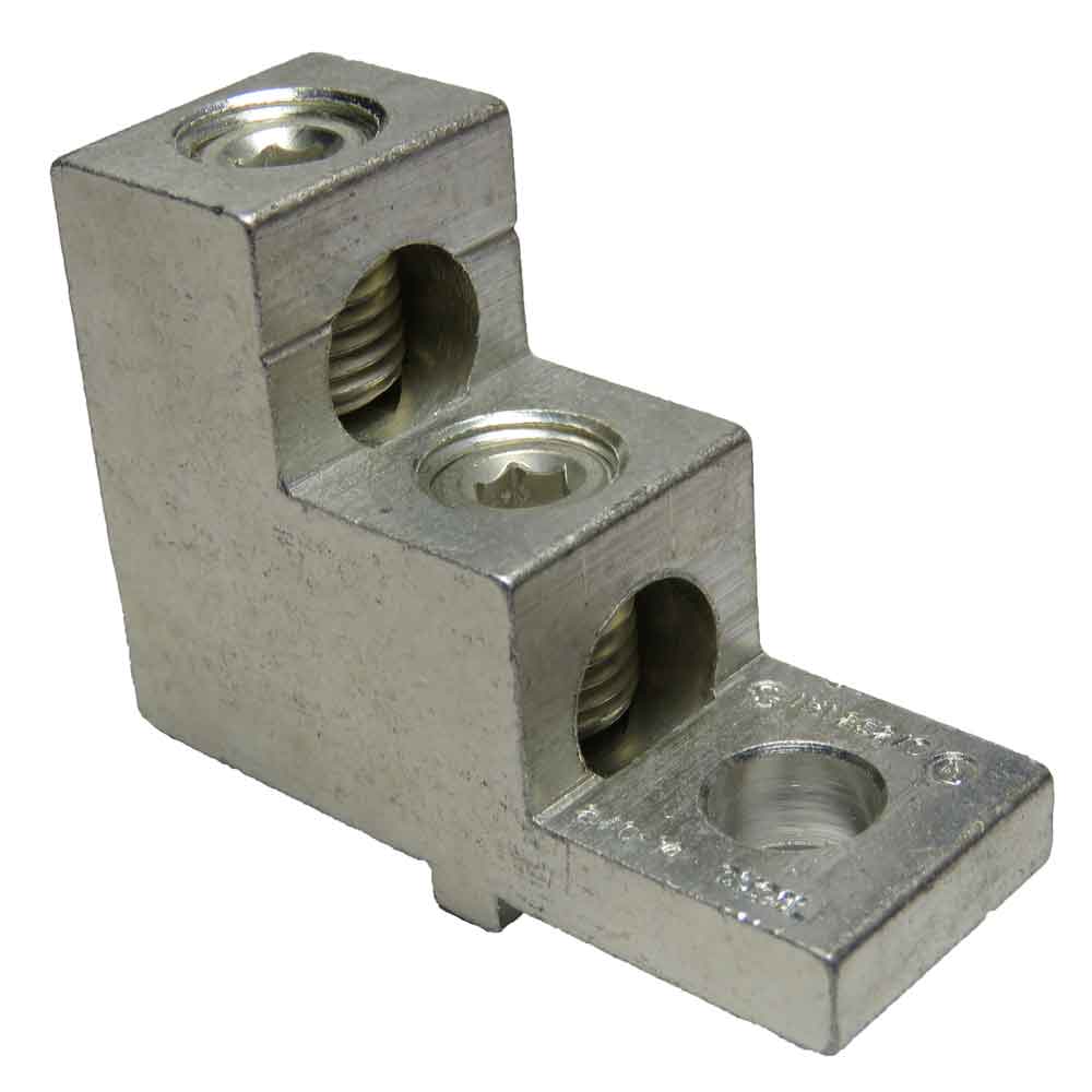 2S2/0-TP-STK-34-49-HEX 2 wires, 2/0 - 14 AWG, 5mm Metric Hex Socket, double wire double barrel stacker lug, tiered lug, vertical lug, step lug, 
